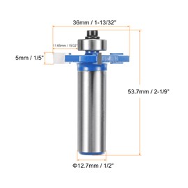 HARFINGTON T Slot Cutter Rabbet Router Bit 1/2" Shank 1-13/32" (36mm) x 1/5" (5mm) 3 Wing Carbide Slotting Cutter Rabbeting Slab Flattening Router Bits with Bearing for Wood