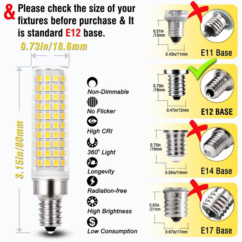 ALIDE E12 100w LED Candelabra Bulbs Replacement C7,4000K Natural White,1200lm