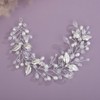 Teyglen Silver Leaf Crystal Hair Vine Bridal Rhinestone Headband Handmade