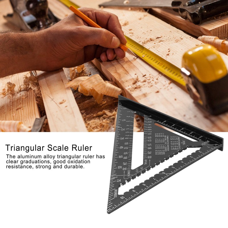 12in Triangle Ruler Aluminum Alloy Woodworking Carpentry Measuring Tools Black