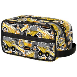 PATTERNFUL Kids Toiletry Bag for Boys -Truck Waterproof Toiletries Hanging Wash Bags for Girls - Dopp Kit Shaving Makeup Pouch Travel Accessories Organizer(Bulldozers)