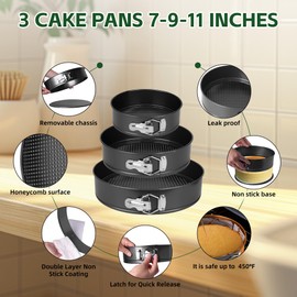 FLEEODAN Springform Pan Set of 3 (7"/9"/11") - Non-Stick Cheesecake Pans with Removable Bottom, Round Baking Molds for Cheesecake, Pie, Desserts & More - Baking Bakeware Set
