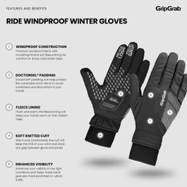 GripGrab Ride Windproof Winter Padded Cycling Gloves Full Finger Breathable Biking Gloves Thermal Fleece Lined Cold Weather Bike Riding Gloves for MTB Gravel Road Bike