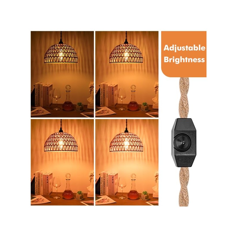 Plug in Pendant Light Rattan Hanging Lamp with 15 Ft
