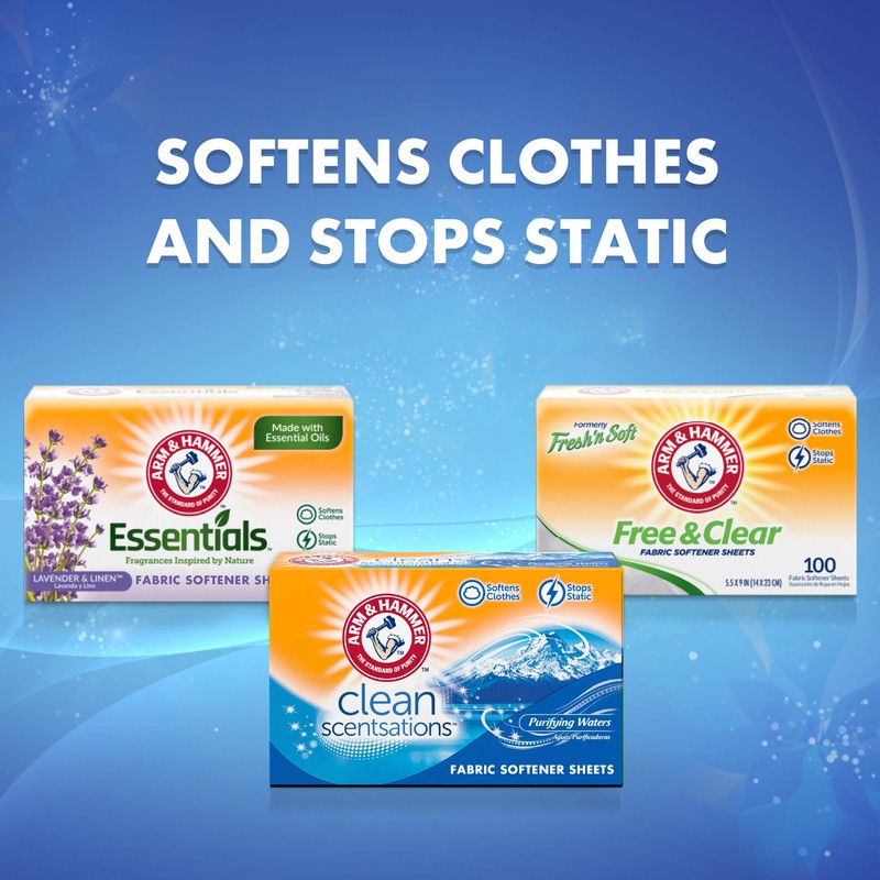Arm & Hammer Fabric Softener Sheets, 100 sheets, Purifying Waters