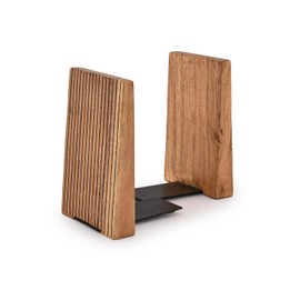 NIRMAN Office Bookends Iron & Acacia Wood Desktop Bookends, Office Desk L-Shaped Design