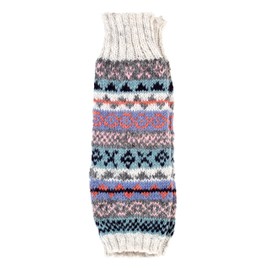 Pachamama Women 100% Wool Legwarmer Handknitted Fair Isle Pattern Oatmeal Multicoloured Regular Fit Handmade Extra Warm