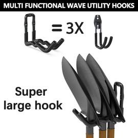 3-H Wall Hooks Garage Pack of 6 Tool Hooks All-in-One Wall Hooks Heavy Duty Storage Double Hooks Wall Hooks for Ladder, Chair, Hose, Bicycles, Skateboard (Black)