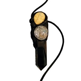 Hecate Necklace Statue Figurine Jewelry. Hekate Pendant Goddess of Witches Witchcraft and Magic. Gemstone Crystals. Wiccan Witch Triple Moon Altar Decor (Obsidian Wand Moonstone)