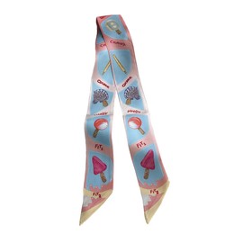 JERLA 100% Mulberry silk Scarf Head Hair Ribbon Handbag Handle wrap Tie Bundle Neckerchief Scarf for women (Ice cream blue and pink)