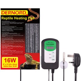 DERNORD Heat Mat with Thermostat - 16W Reptile Heat Pad with Thermostat Control Combo Set for Snake Bearded Dragon Lizard Crested Gecko Vivarium Heater