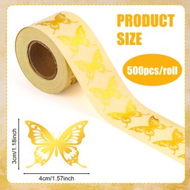 500pcs Butterfly Stickers, Gold Foil Envelope Seals Stickers Self-Adhesive Butterfly Labels Sticker Roll for Invitation Cards Gift Boxes Birthday Baby Shower Wedding Party Favor