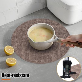 Homaxy Round Faux Leather Placemats and Coasters, Washable Dual-Side Table Mats, Wipeable Heat-Resistant Dining Place Mats for Outdoor and Indoor, Set of 6, Diameter 13 and 3.93 inch, Dark Brown