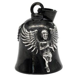 MOYOZZ Guardian Prayer Blessing Angel Gold Wing Motorcycle Biker Bell Hanger or Key Chain for Good Luck on the Road (Black)