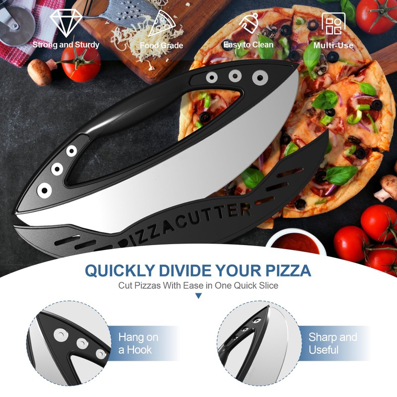 AILUROPODA 12-Inch Pizza Rocker Blade Cutter, Stainless Steel with Protective