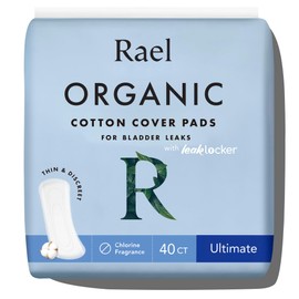 Rael Incontinence Pads for Women, Organic Cotton Cover, Postpartum Essential, Heavy Absorbency, Bladder Control, 4-Layer Core with Leak Guard Technology, Long Length (Ultimate, 40 Count)