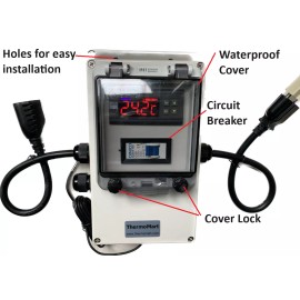ThermoMart Plug & Play Waterproof Temperature Controller Thermostat 20Amp/120VAC Heat/Cool - With Waterproof Cover