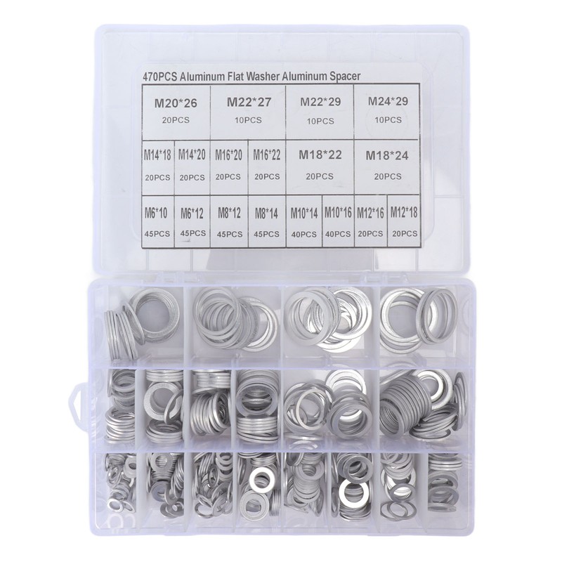470Pcs Sealing Washer Aluminum Alloy Round Flat Washer Assortment Kit