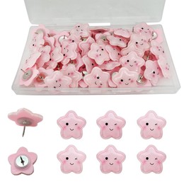 LLHDKF 50 Pcs 0.86in Pink Five Pointed Star Push pins, Cute Thumb Push pin Decoration, Suitable for Home School Classroom Bulletin Board and Soft Wooden Board Decoration