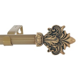 Meriville 1-Inch Diameter Single Window Treatment Curtain Rod, Acanthus Finial (72"-144", Antique Gold)