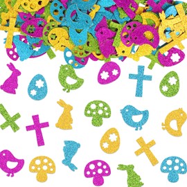 200PCS Easter Confetti Purple Gold Green Blue Bunny Chick Cross Easter Egg Decor Confetti Easter Glitter Paper Confetti for Easter Decoration Spring Gifts Cards Easter Party Favor Table Decoration