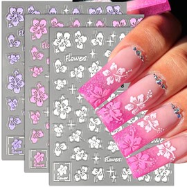 5D Embossed Hibiscus Flowers Nail Art Stickers Hibiscus Flower Nail Stickers for Nail Art Supplies Relief Star Floral Nail Decals Nail Decor Nail Sticker Nails Stickers Cute Flower Stickers for Nails