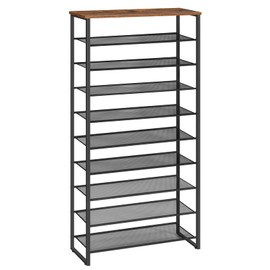 HOOBRO 10-Tier Shoe Rack, 29.5" L Shoe Storage Organizer, Large Capacity Shoe Shelf for Front Door Entrance, Entryway, Hallway, Holds 36-40 Pairs of Shoes, Closet, Rustic Brown and Black BF107XJ01