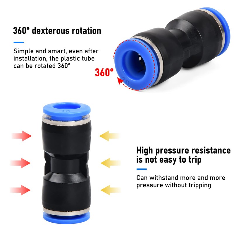 Dokeno Pack of 40 Straight Pneumatic Connectors, Straight Push in