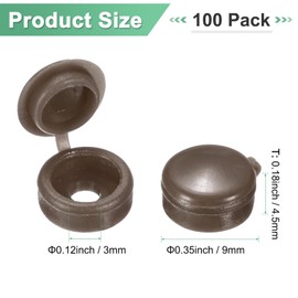 M METERXITY 100-Pack Plastic Hinged Screw Cover Caps, 3mm Shutter Screws with Caps, Fold Snap Washer Covers, Washer Flip Protection Covering M3 M4 M5 Screws Heads [Coffee Brown]