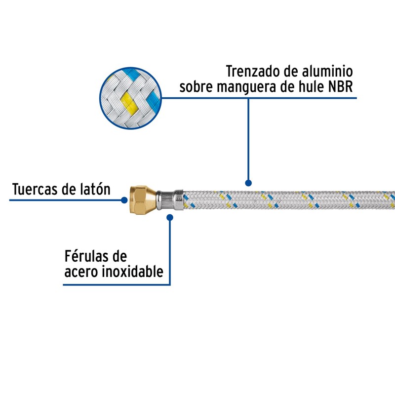 Foset FGA-06, Manguera flexible de 60cm para gas, trenzado aluminio