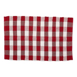 DII Indoor Handloomed Cotton Woven Reversible Buffalo Check Area Rug for Bedroom, Living Room, Kitchen, 26x40, Red & White