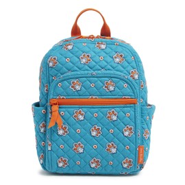 Vera Bradley Premium Cotton Small Backpack, Aqua and Orange Bandana Paisley