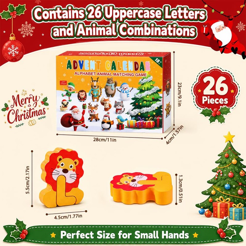 Teeanzo Advent Calendar ABC Animal Alphabet Matching Toddler Learning Toy