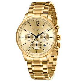 CIVO Designer Mens Watches Gold: Analogue Mens Wrist Watches - Chronograph Watch for Men Luxury Dress