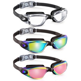 QALLY Swimming-Goggles-Adult Swim-Goggles-Men and Women: Anti Fog Pool Goggles with UV 400 Protection and No Leak 3 Packs