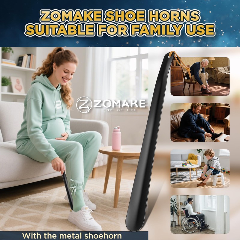 ZOMAKE Shoe Horn Long Handle for Seniors Men Women,Metal Long