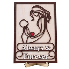 Always & Forever Mom and Child Wooden Plaque, Mother's Day Gifts from Daughter Son, Freestanding Table Decor, Laser Cut Sign for Mom Birthday, Christmas, Home Decoration