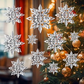 Fessary 18pcs 3D Silver Large Paper Snowflakes Hanging Snowflake from Ceiling Christmas Hanging Decorations Winter Wonderland Supplies