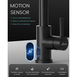 APPASO Touchless Kitchen Faucets Black, Kitchen Faucet with Pull-Down Sprayer, Touchless Kitchen Sink Faucet with Soap Dispenser Black Matte, Single Handle Faucet with Motion Sensor Touchless