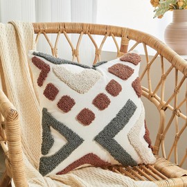 lifein 18x18 Pillow Covers Set of 2-Throw Pillow Cover,Tufted Boho Jacquard Pillow Covers,Farmhouse Decorative Pillow Cover,Pillow Cases for Gift,Couch,Sofa,Bed,Chair,Living Room,Home Decor(18x18inch)