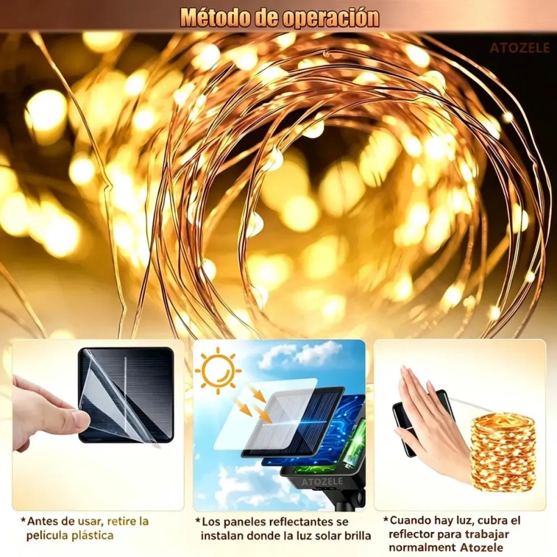 Serie Luces Solares LED 32m 300 Amarillo Cálido IP65 Ideal