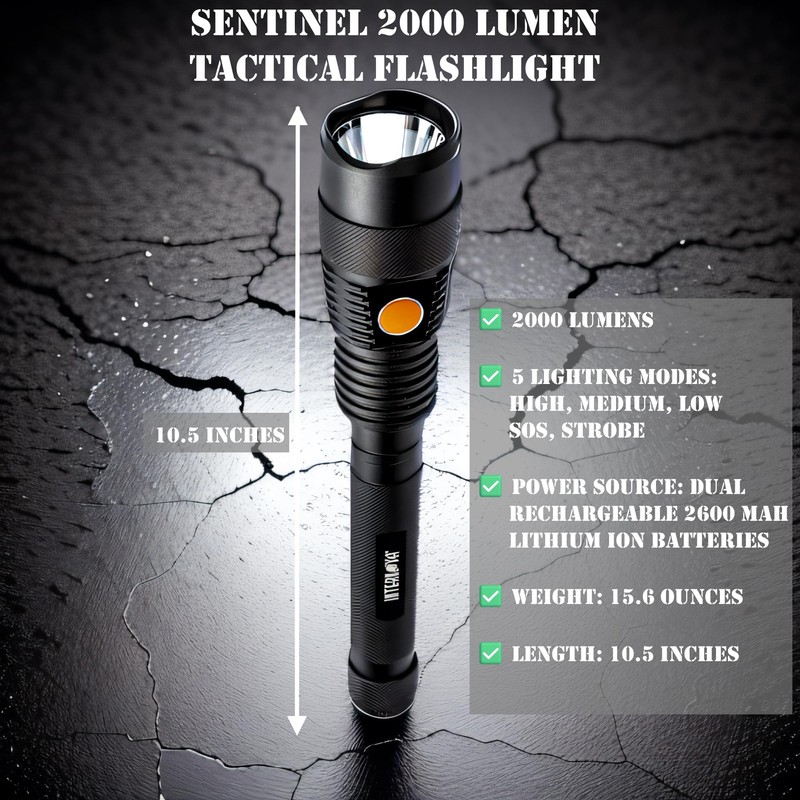 INTERNOVA® Sentinel 2000 Lumen Rechargeable Flashlight 10.5 Inches - LED
