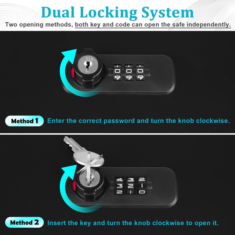 Dalmbox Portable Metal Safe Box with Dual Combination and Key