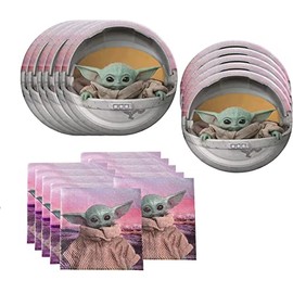 Baby Yoda Party Supplies 40Pack include 20 plates, 20 napkins for Baby Yoda birthday party decoration
