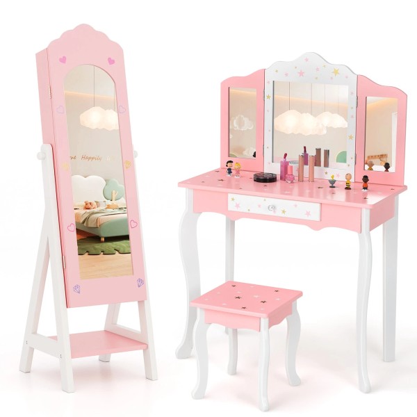 Costway Kids Vanity Set Princess Makeup Dressing Table and Chair