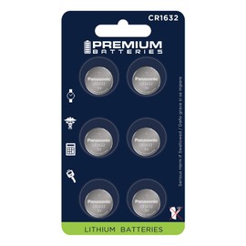 Premium Batteries CR1632 Battery 3V Lithium Coin Cell Child Safe (6 Pack)