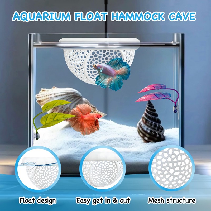 3-in-1 Floating Betta Hammock Cave & Betta Leaf Pad with
