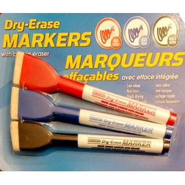 Dry-Erase Markers with Built-In Eraser. 3 per pack