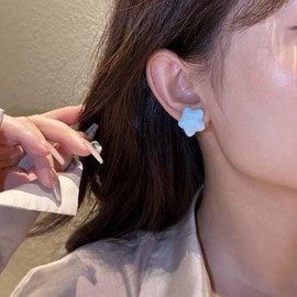 Allereya Vintage Acrylic Star Stud Earrings Puffed Star Earrings Blue Chunky Star Earrings Resin Star Earrings Jewelry for Women and Girls