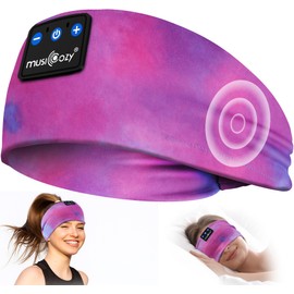 MUSICOZY Sleep Headphones Bluetooth 5.4 Headband, Wireless Earphones Sweat Resistant Earbuds with Ultra-Thin HD Stereo Speaker for Workout Running(Tie-dye Pink)
